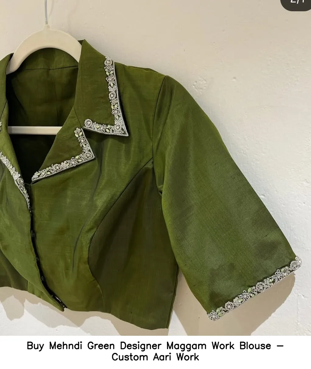 ​Buy Mehndi Green Designer Maggam Work Blouse - Custom Aari Work