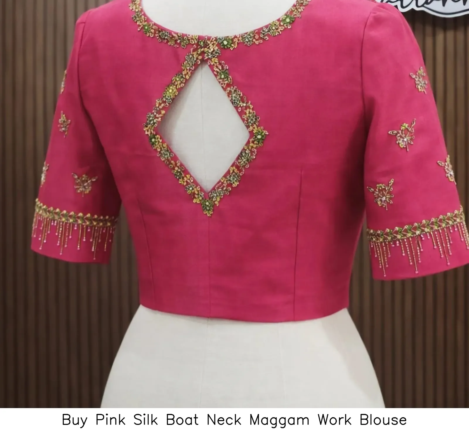 ​Buy Pink Silk Boat Neck Maggam Work Blouse