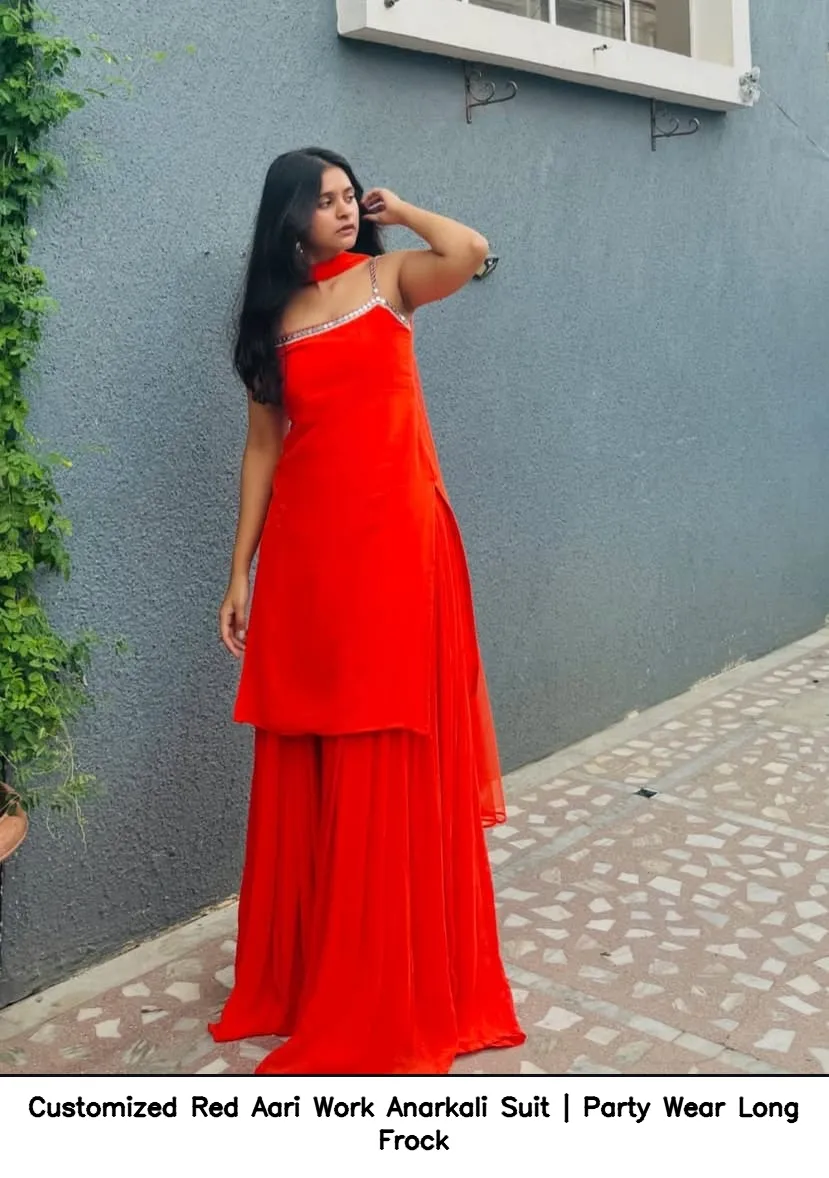 ​Customized Red Aari Work Anarkali Suit | Party Wear Long Frock