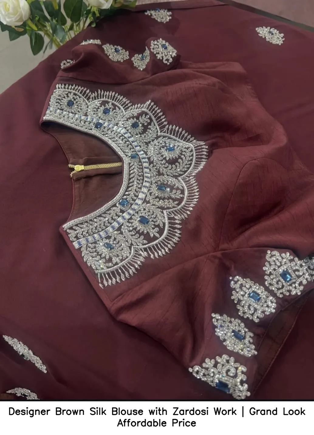 ​Designer Brown Silk Blouse with Zardosi Work | Grand Look Affordable Price