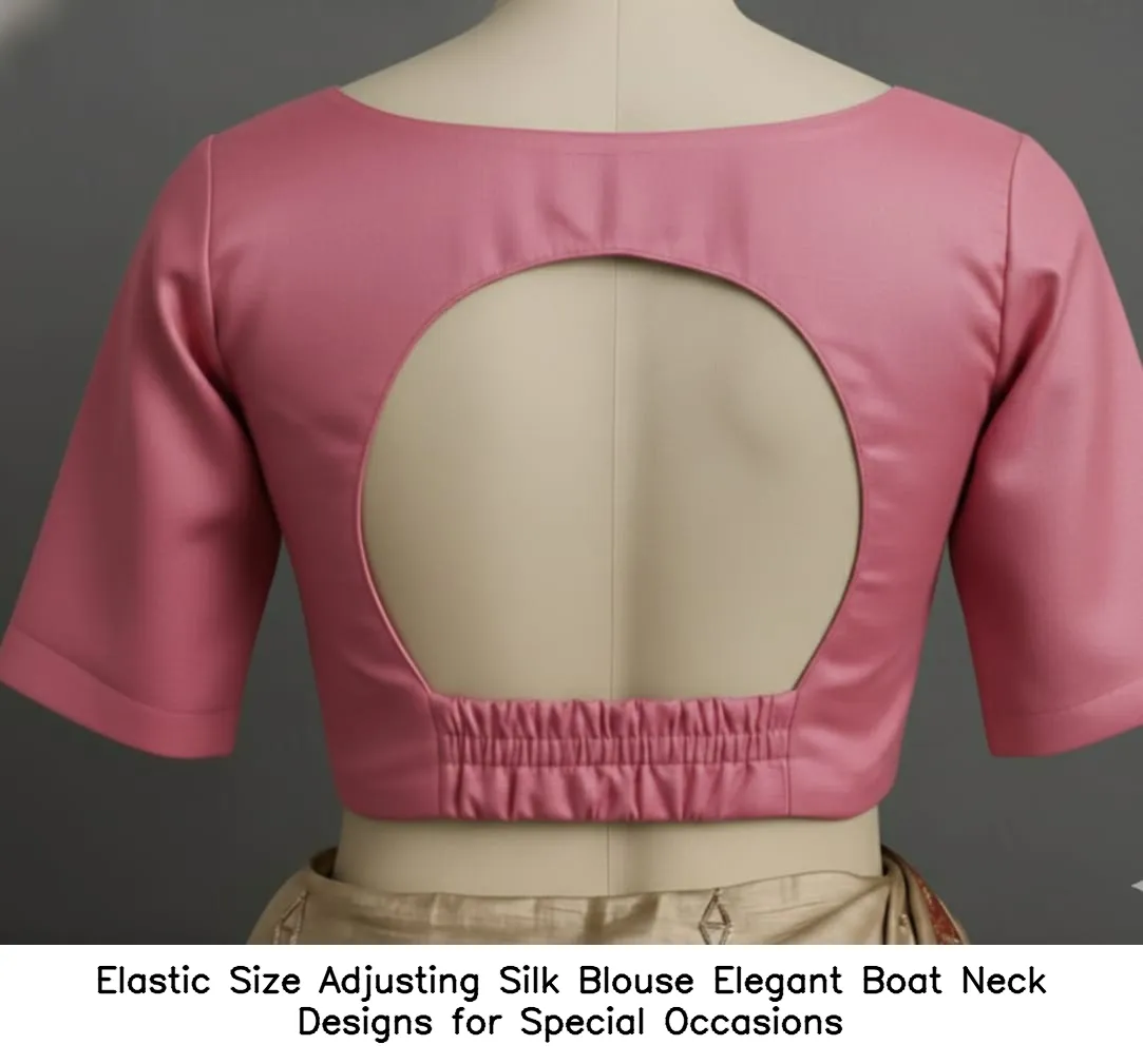 ​Elastic Size Adjusting Silk Blouse – Elegant Boat Neck Designs for Special Occasions