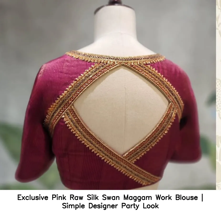 ​Exclusive Pink Raw Silk Swan Maggam Work Blouse | Simple Designer Party Look