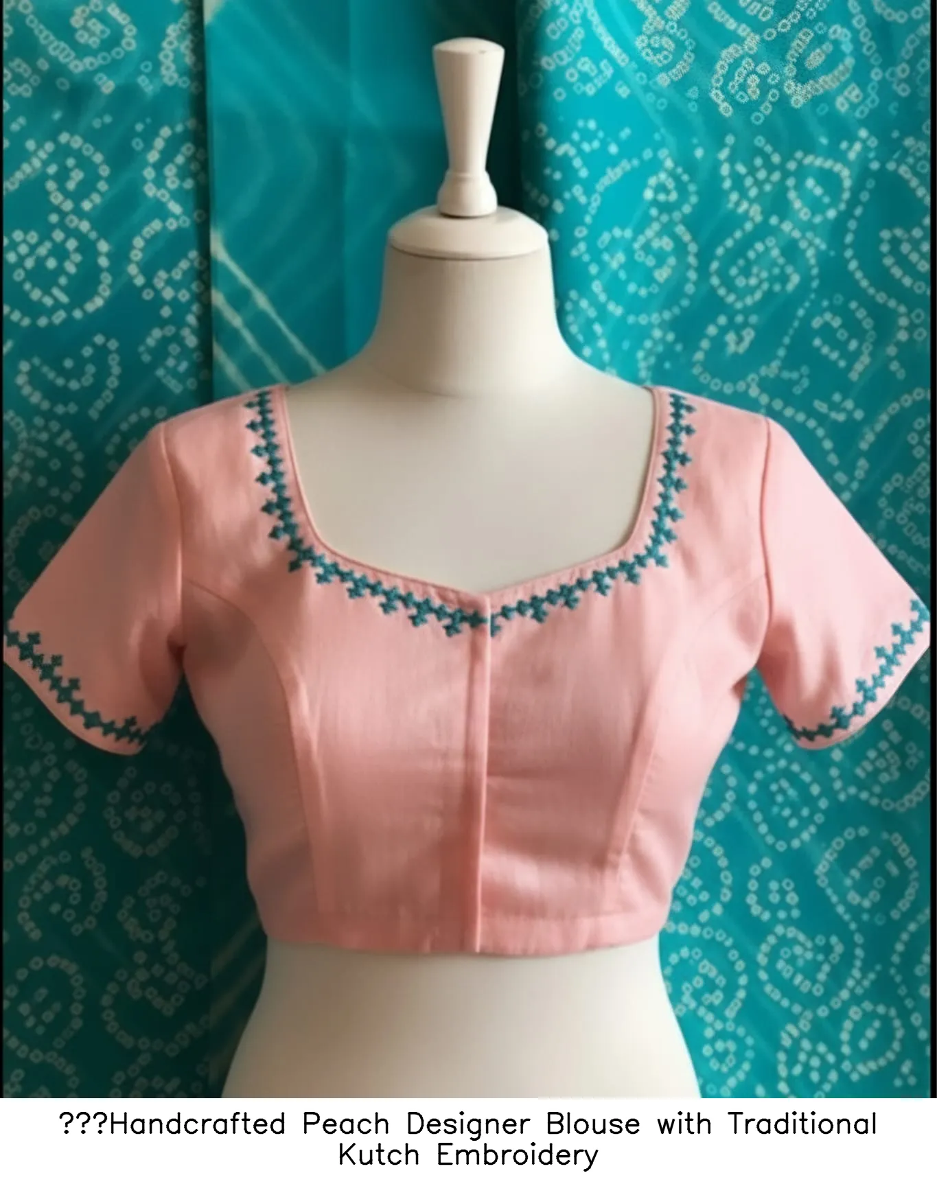 ​Handcrafted Peach Designer Blouse with Traditional Kutch Embroidery