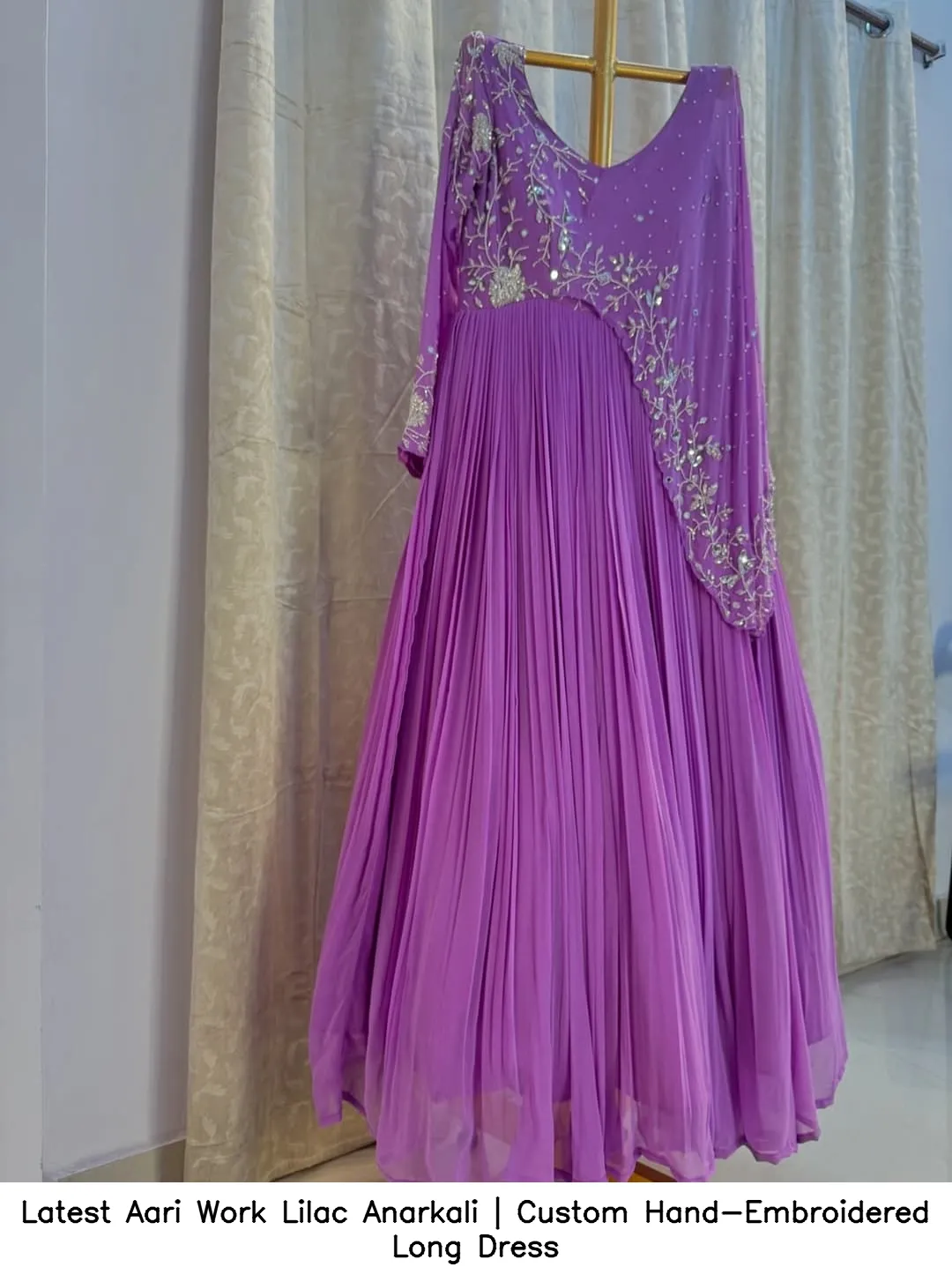 ​Latest Aari Work Lilac Anarkali | Custom Hand-Embroidered Long Dress