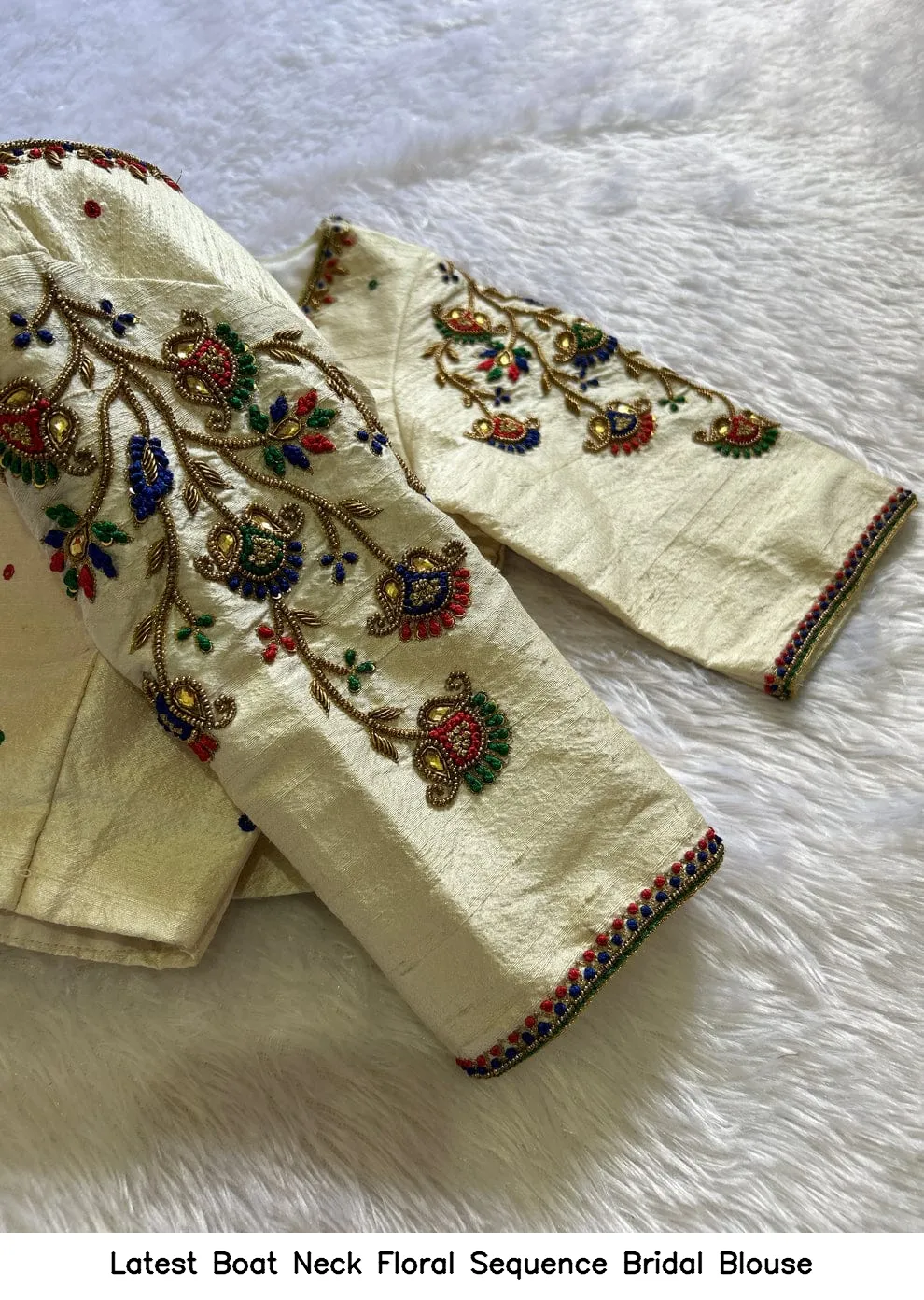 ​Latest Boat Neck Floral Sequence Bridal Blouse