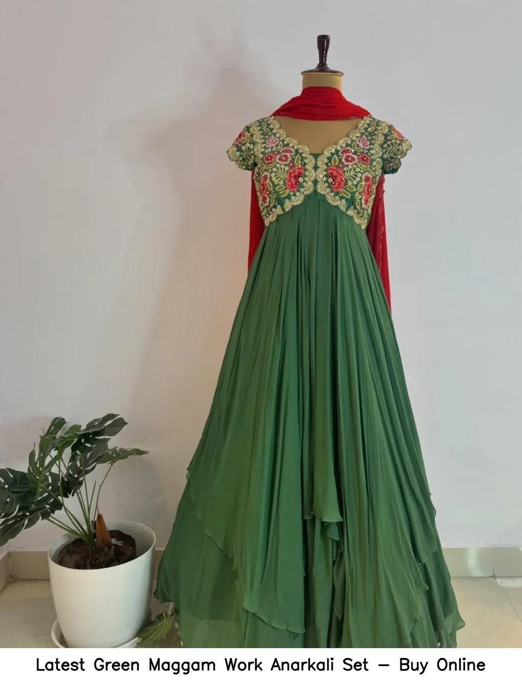 ​Latest Green Maggam Work Anarkali Set - Buy Online