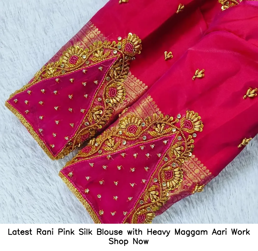 ​Latest Rani Pink Silk Blouse with Heavy Maggam Aari Work – Shop Now