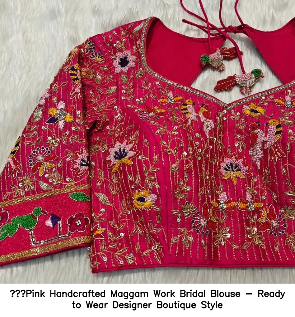​Pink Handcrafted Maggam Work Bridal Blouse - Ready to Wear Designer Boutique Style