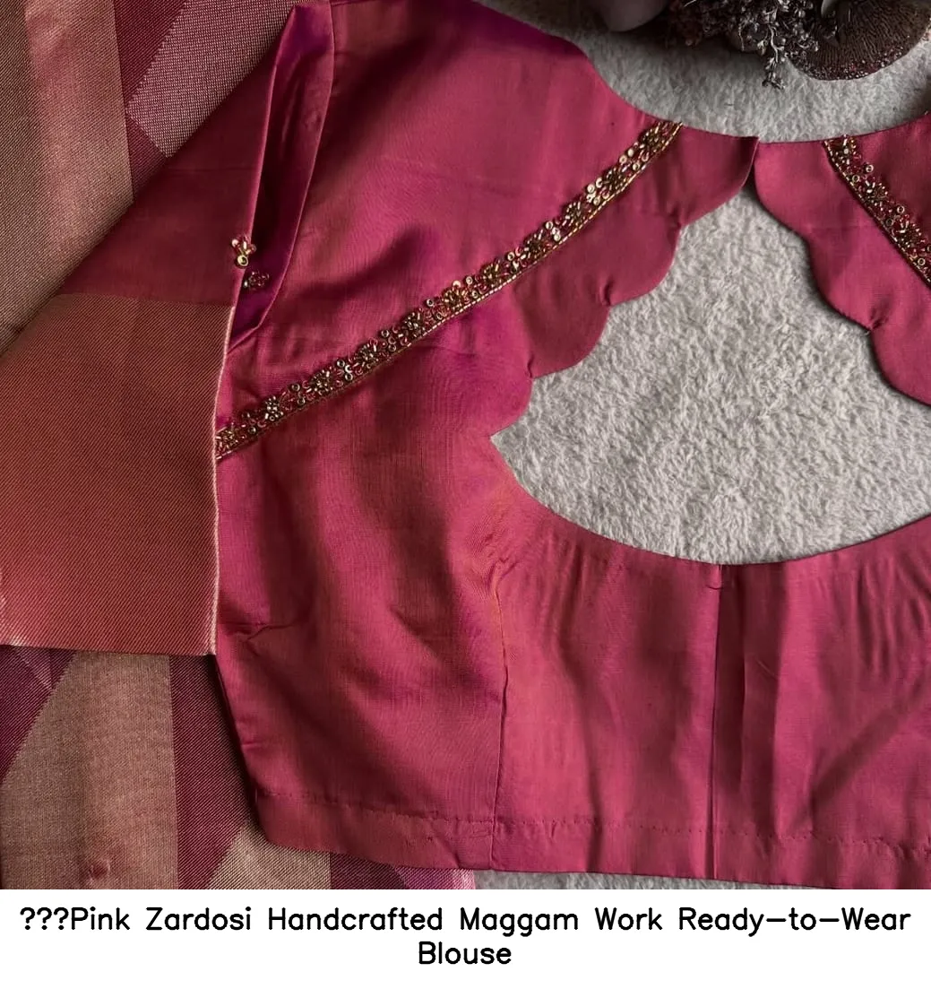 ​Pink Zardosi Handcrafted Maggam Work Ready-to-Wear Blouse
