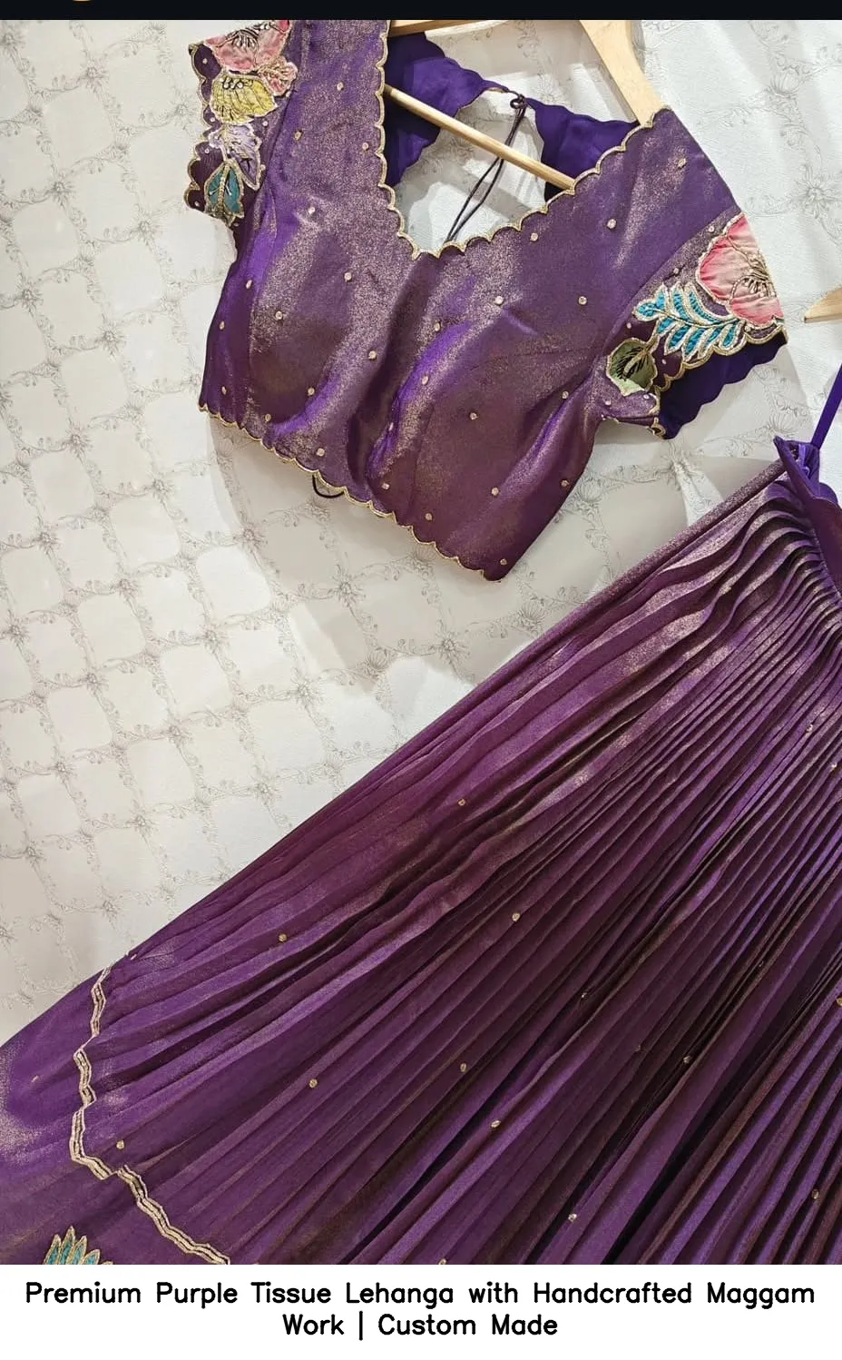 ​Premium Purple Tissue Lehanga with Handcrafted Maggam Work | Custom Made