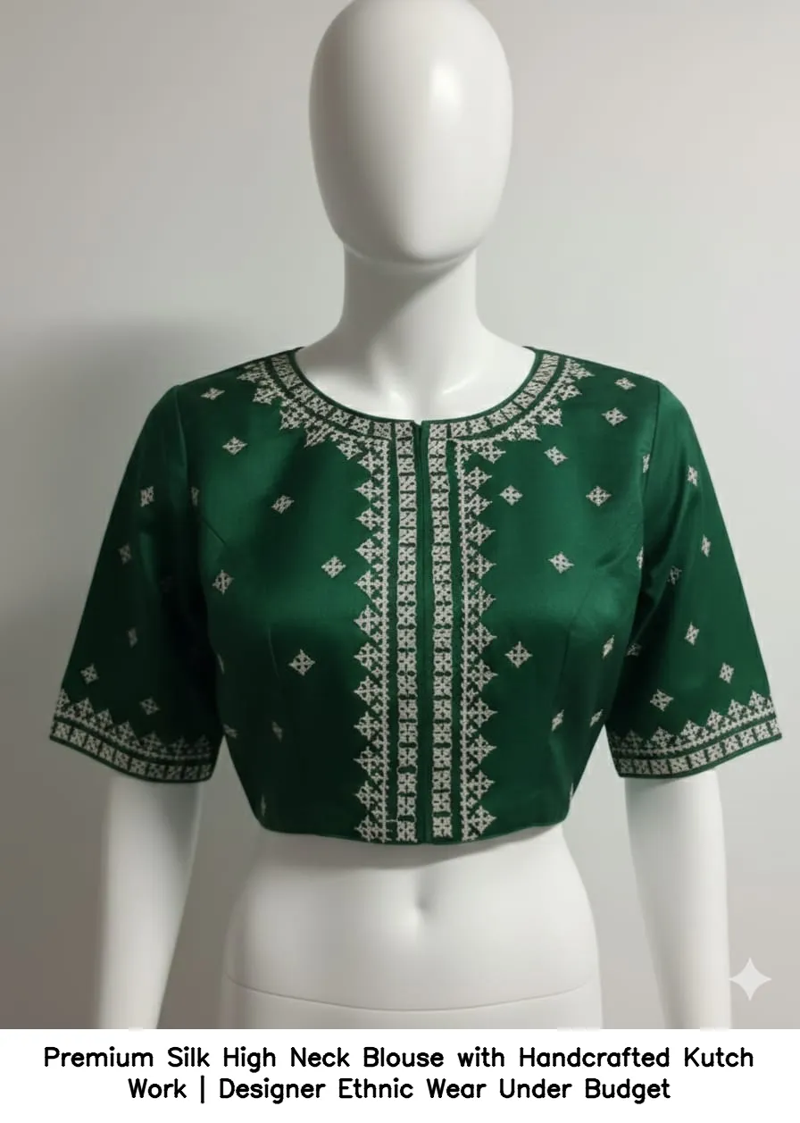 ​Premium Silk High Neck Blouse with Handcrafted Kutch Work | Designer Ethnic Wear Under Budget