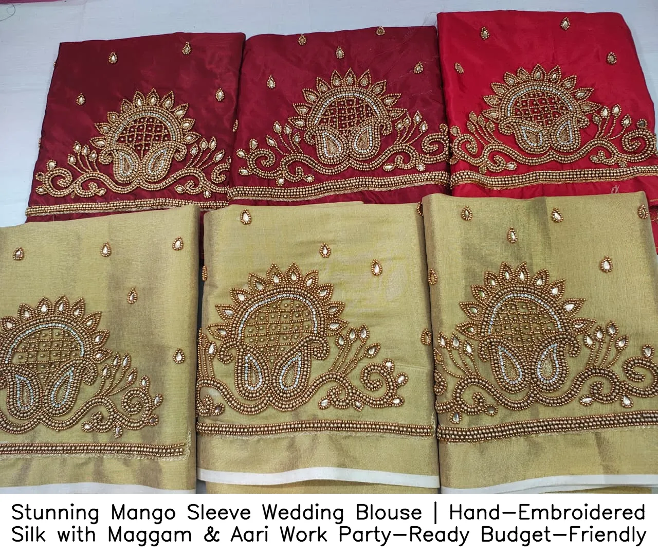 ​Stunning Mango Sleeve Wedding Blouse | Hand-Embroidered Silk with Maggam & Aari Work – Party-Ready  Budget-Friendly