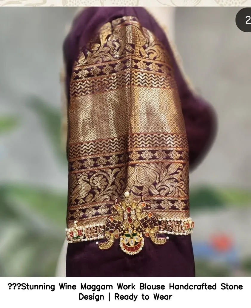 ​Stunning Wine Maggam Work Blouse  Handcrafted Stone Design | Ready to Wear