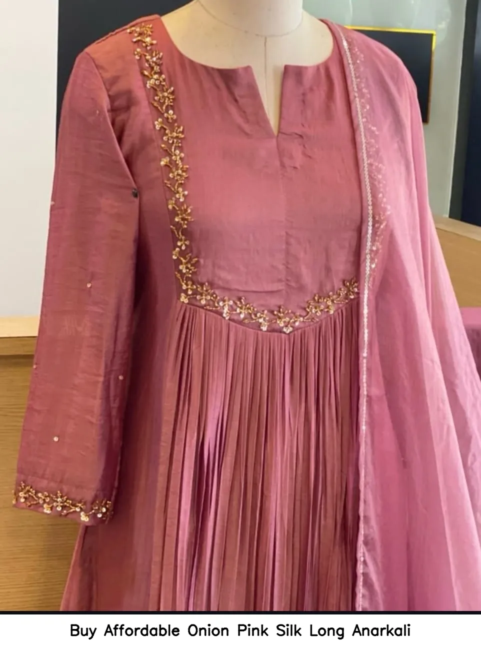 ​​Buy Affordable Onion Pink Silk Long Anarkali