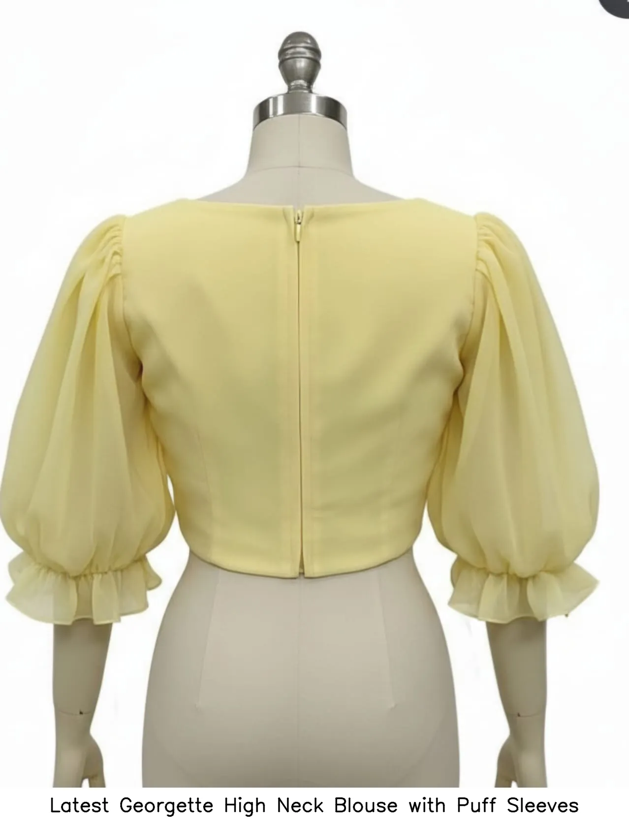 ​​Latest Georgette High Neck Blouse with Puff Sleeves