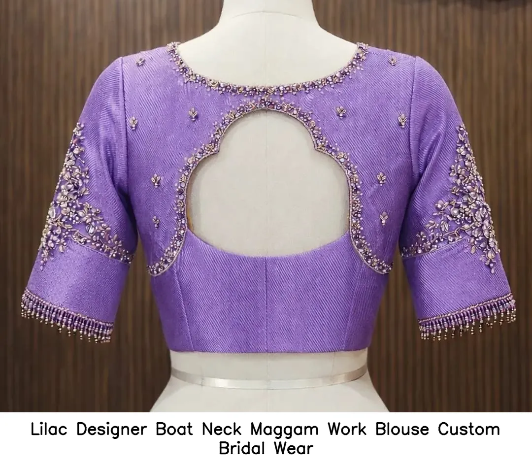 ​​Lilac Designer Boat Neck Maggam Work Blouse – Custom Bridal Wear