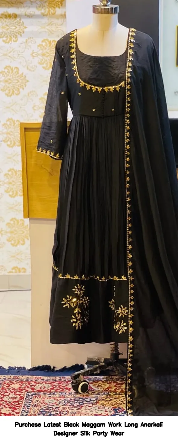 ​​Purchase Latest Black Maggam Work Long Anarkali – Designer Silk Party Wear