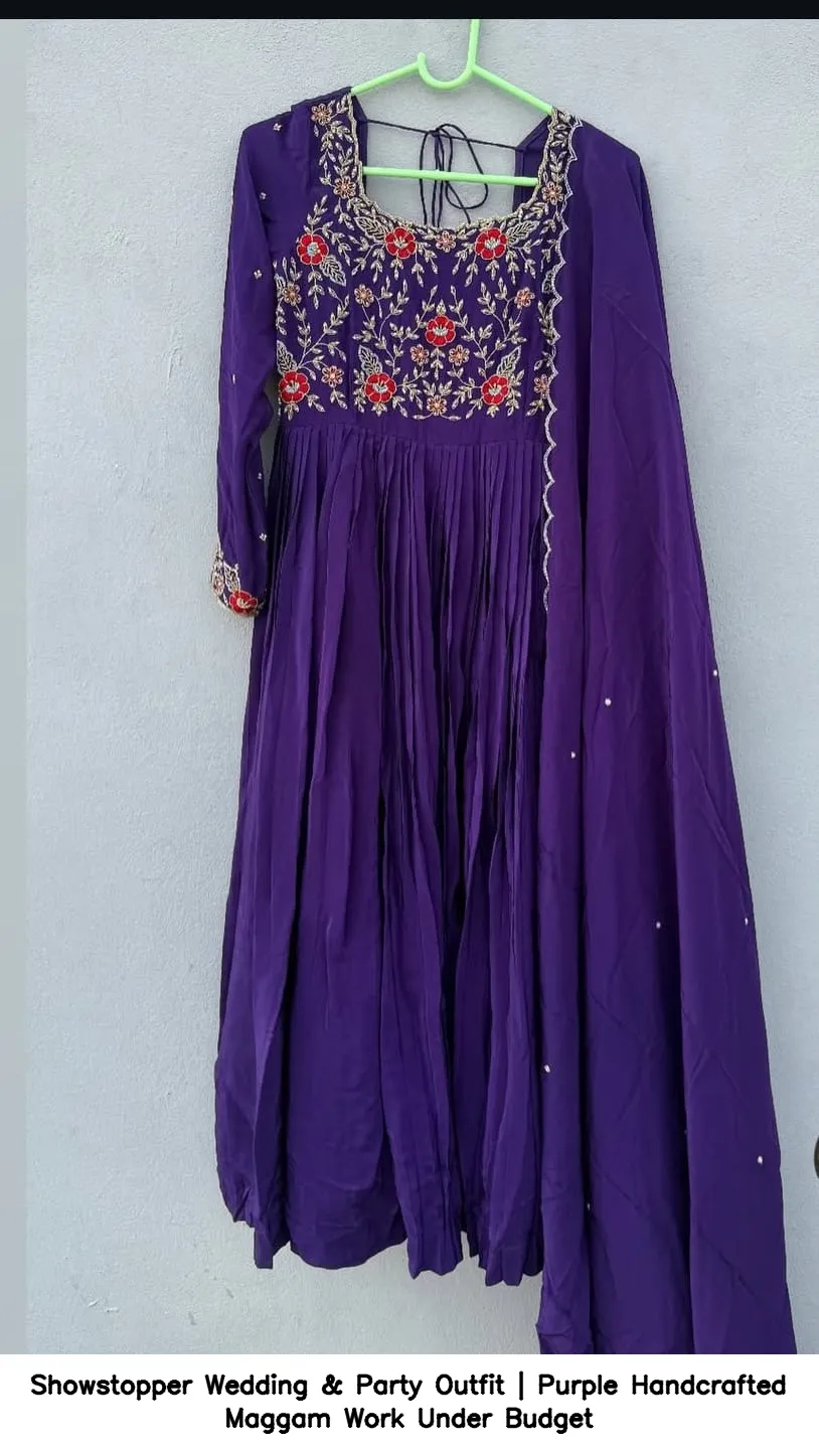 Customized aari work long frock for sangeet Telangana