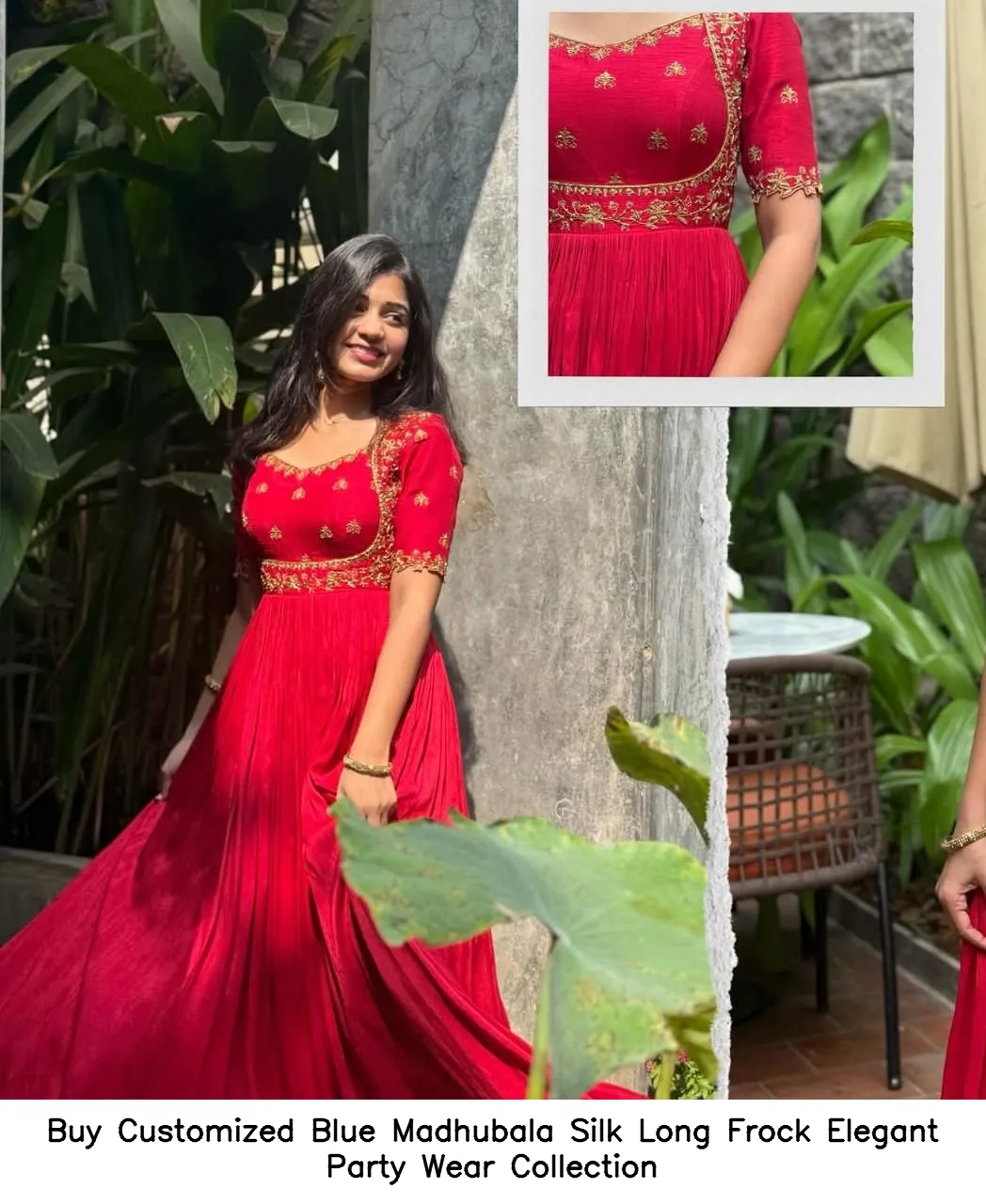 ​​​Buy Customized Blue Madhubala Silk Long Frock – Elegant Party Wear Collection