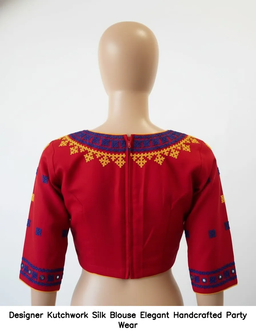 ​​​Designer Kutchwork Silk Blouse – Elegant Handcrafted Party Wear