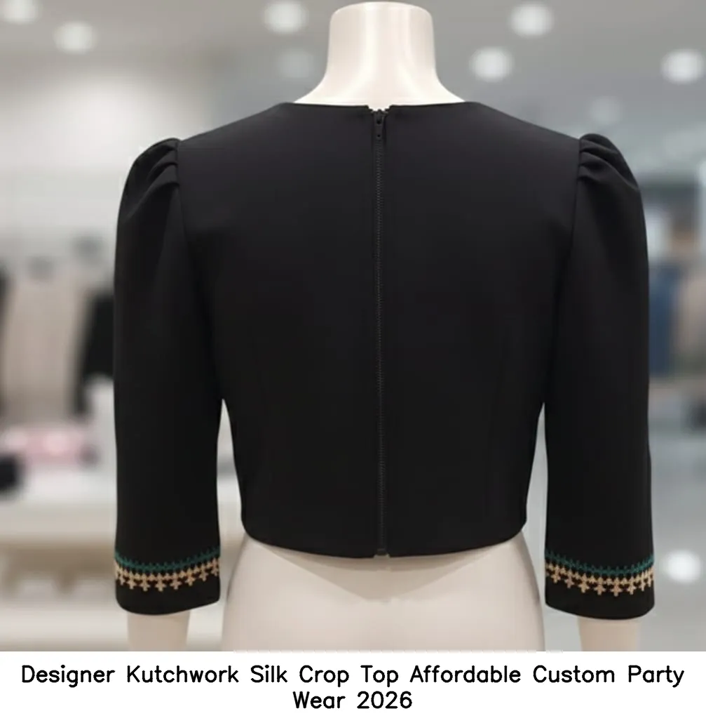 ​​​Designer Kutchwork Silk Crop Top – Affordable Custom Party Wear 2026