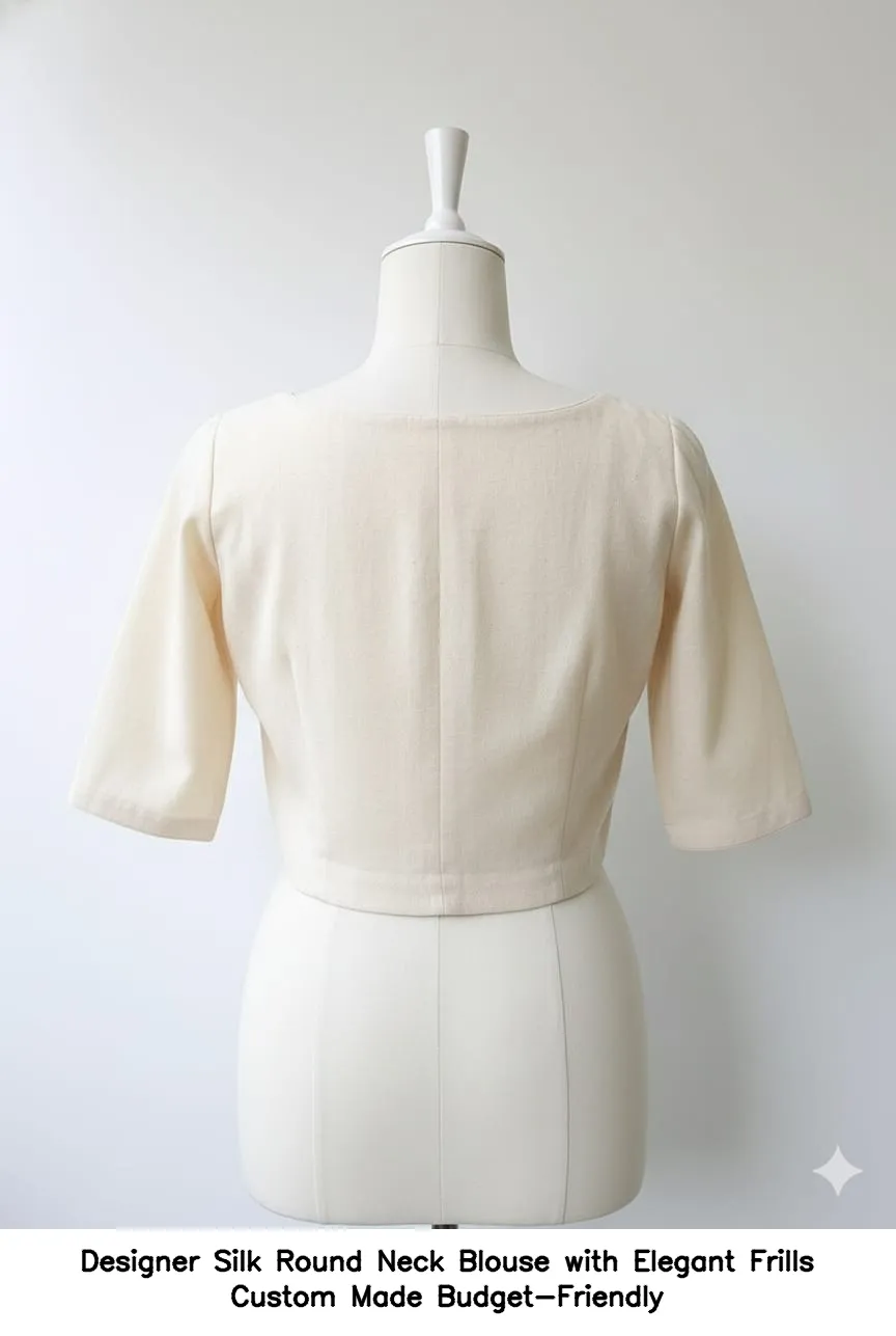 ​​​Designer Silk Round Neck Blouse with Elegant Frills – Custom Made  Budget-Friendly