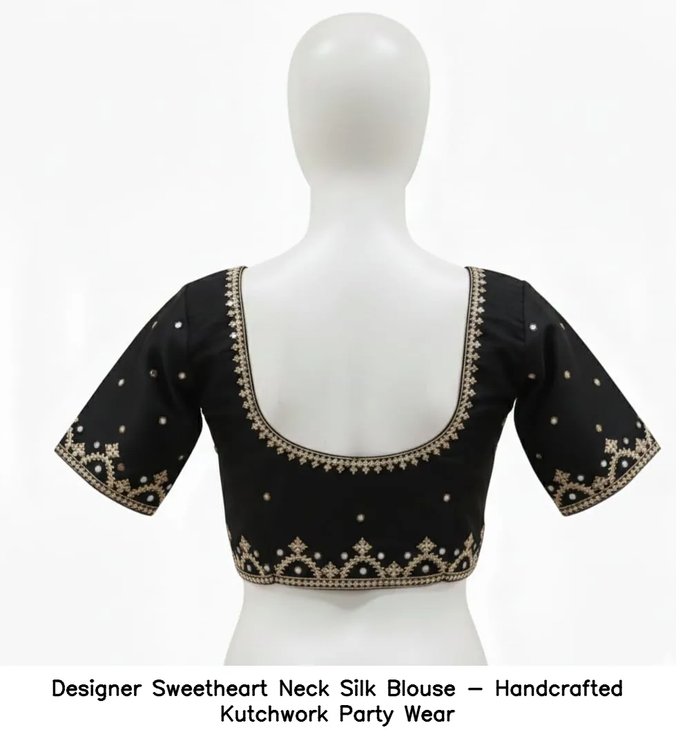 ​​​Designer Sweetheart Neck Silk Blouse - Handcrafted Kutchwork Party Wear