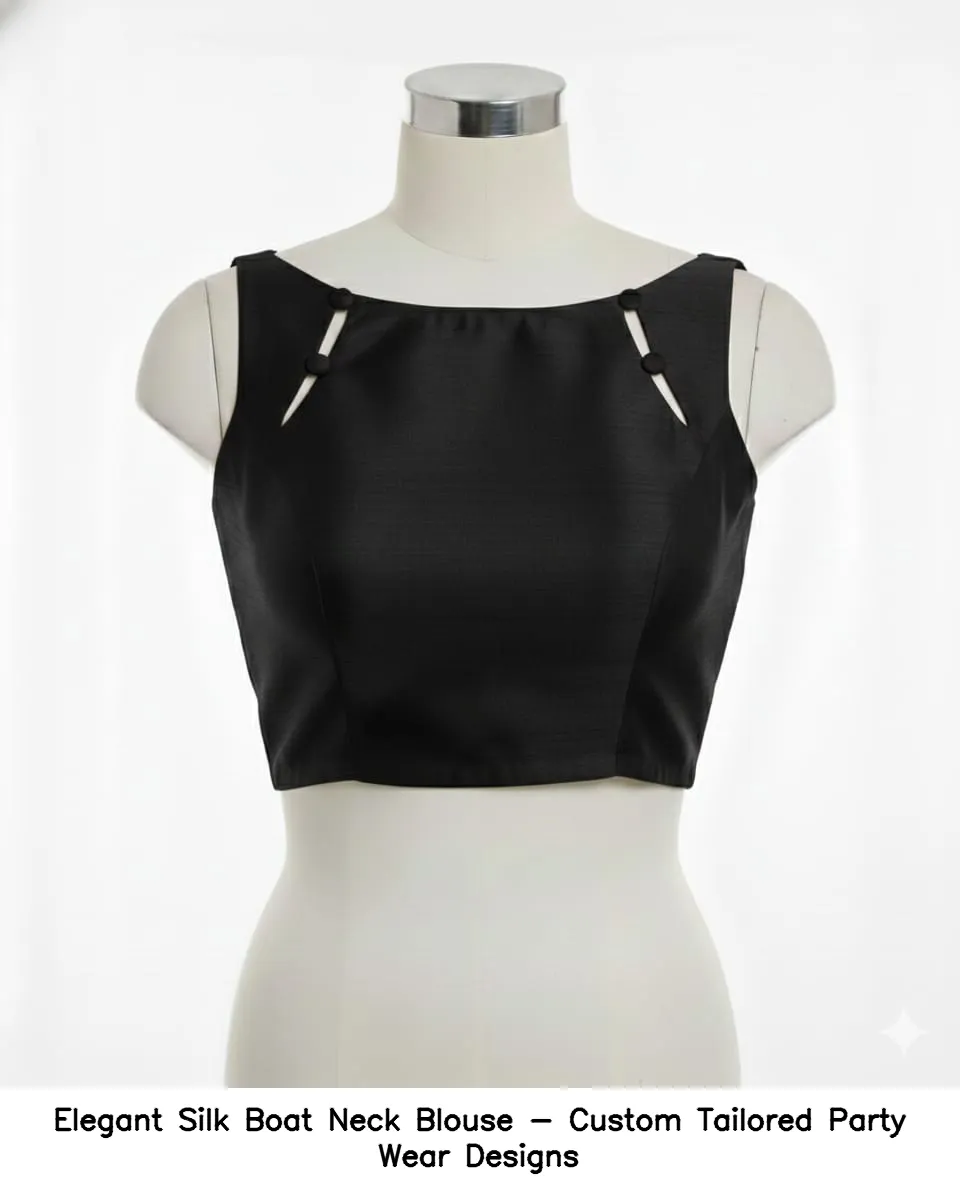 ​​​Elegant Silk Boat Neck Blouse - Custom Tailored Party Wear Designs