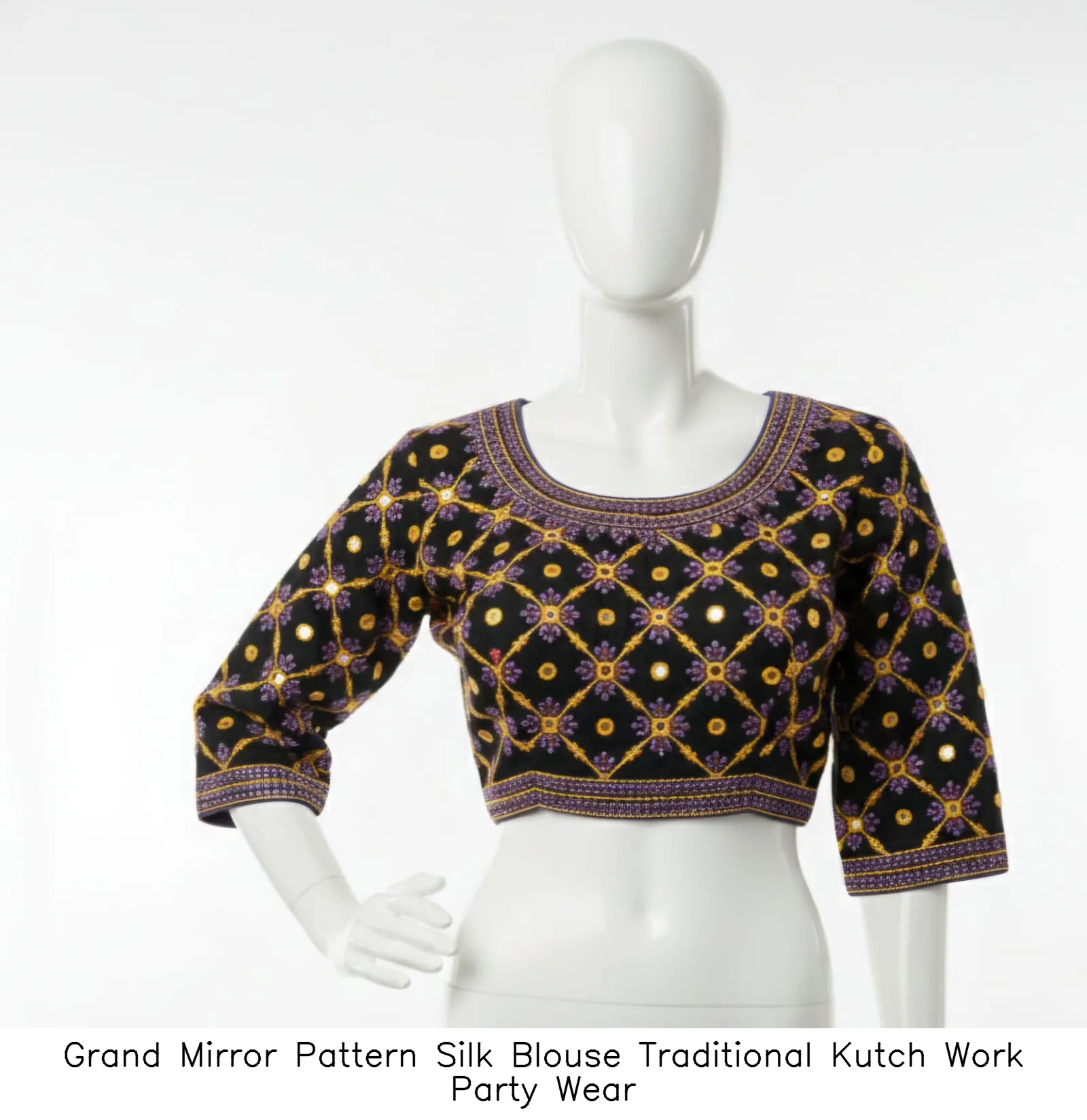​​​Grand Mirror Pattern Silk Blouse – Traditional Kutch Work Party Wear