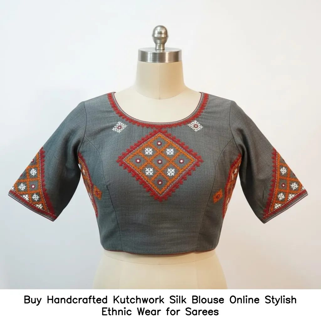 ​​​​Buy Handcrafted Kutchwork Silk Blouse Online – Stylish Ethnic Wear for Sarees