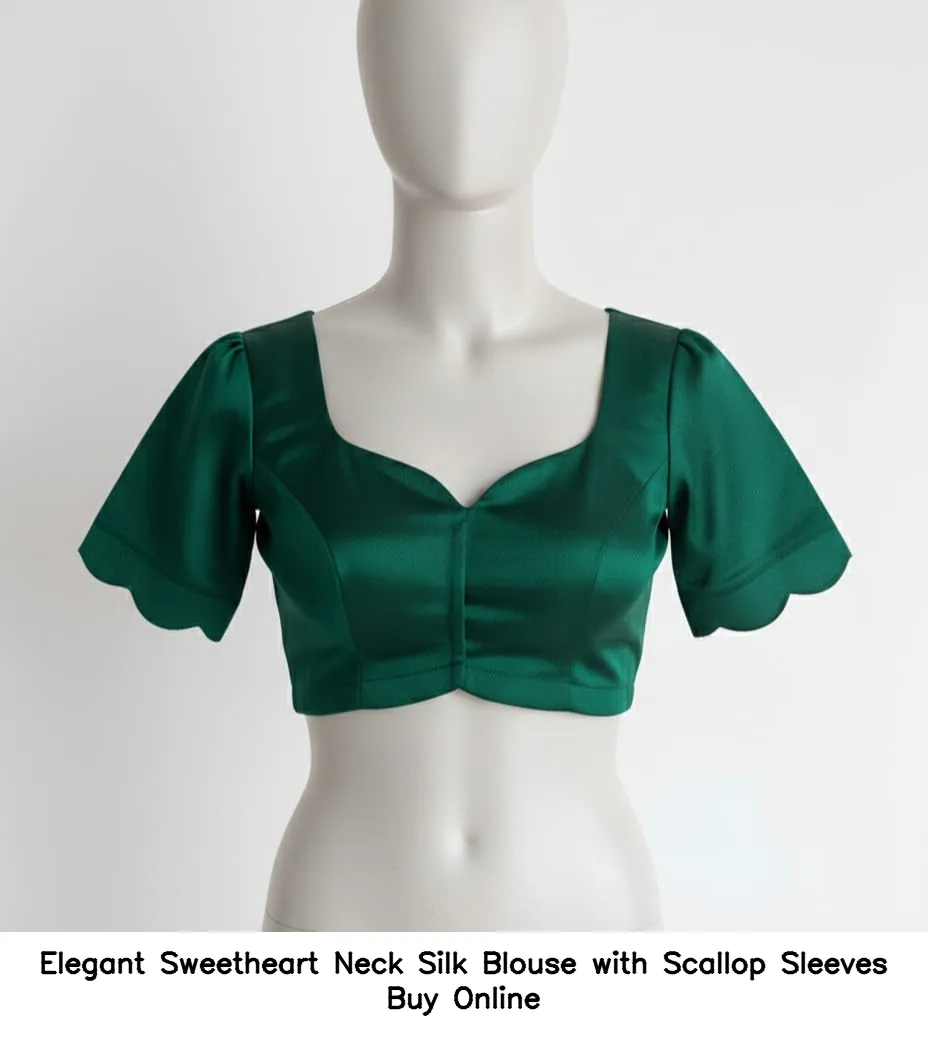 ​​​​Elegant Sweetheart Neck Silk Blouse with Scallop Sleeves – Buy Online