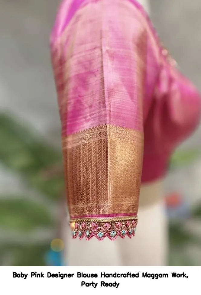 Baby Pink Designer Blouse – Handcrafted Maggam Work, Party Ready