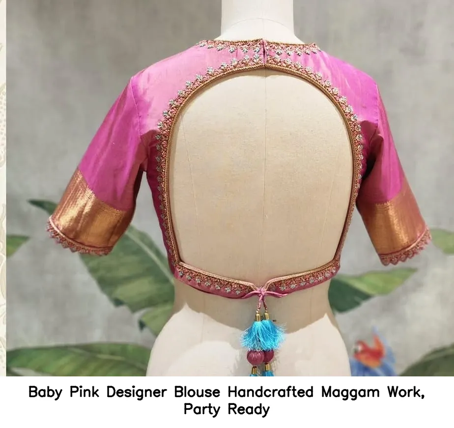 Baby Pink Designer Blouse – Handcrafted Maggam Work, Party Ready - Image 2