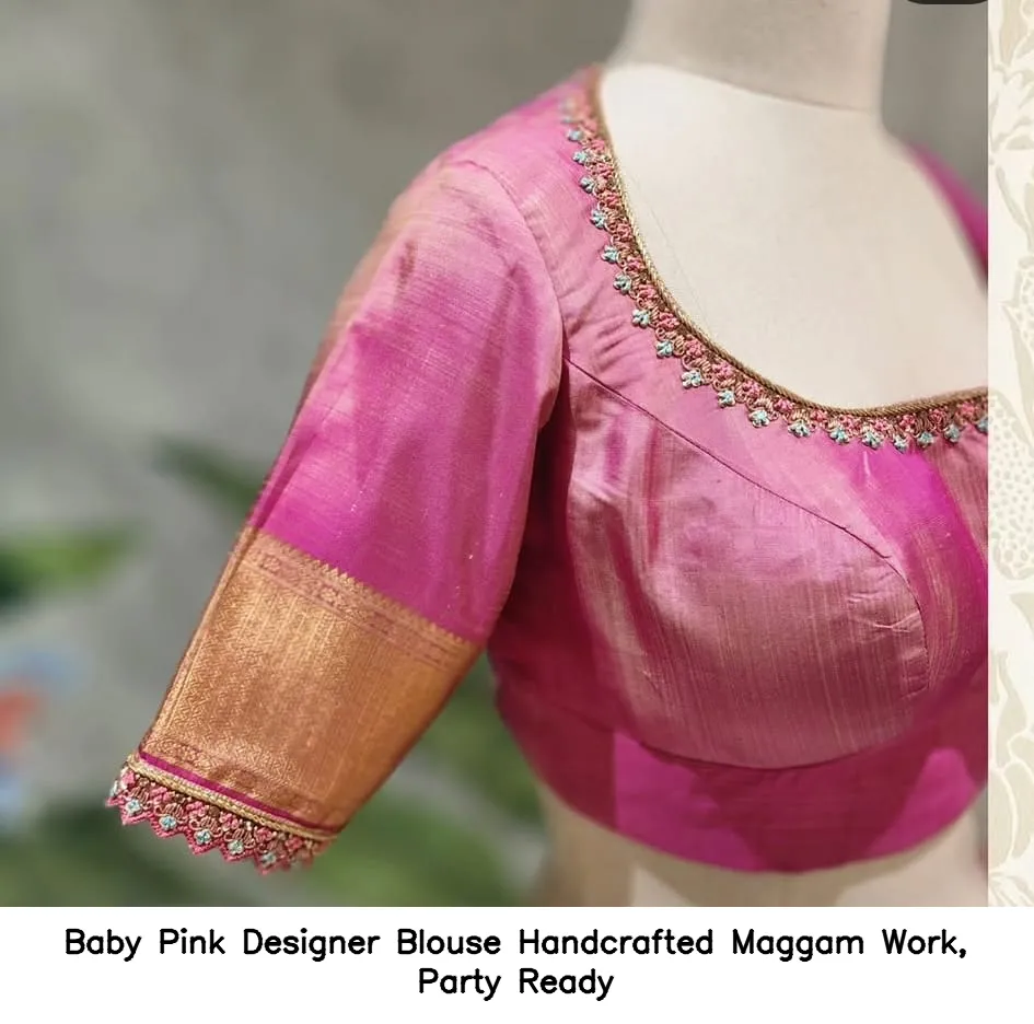 Baby Pink Designer Blouse – Handcrafted Maggam Work, Party Ready - Image 3