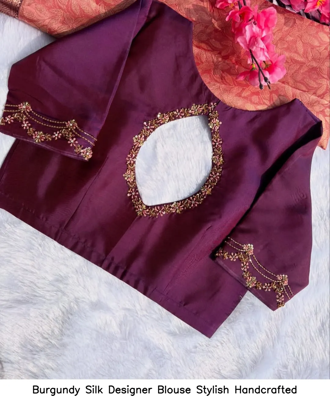 Burgundy Silk Designer Blouse – Stylish  Handcrafted