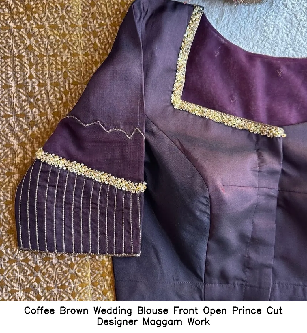 Coffee Brown Wedding Blouse – Front Open Prince Cut Designer Maggam Work