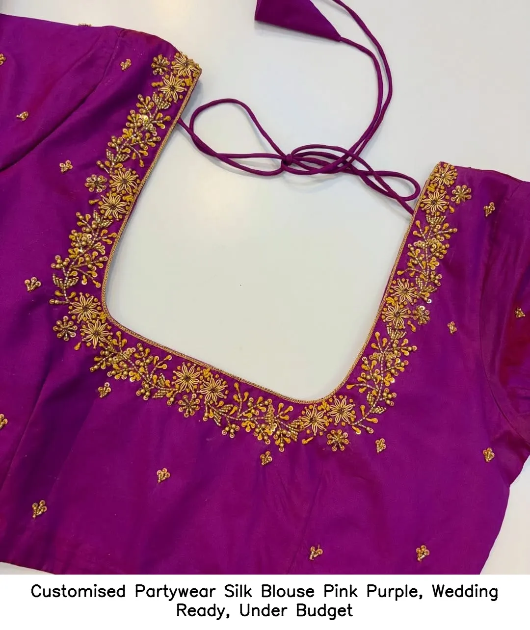 Customised Partywear Silk Blouse – Pink Purple, Wedding Ready, Under Budget