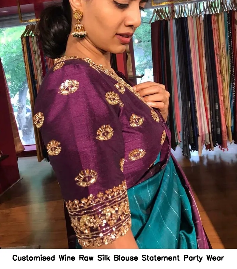 Customised Wine Raw Silk Blouse – Statement Party Wear - Image 3