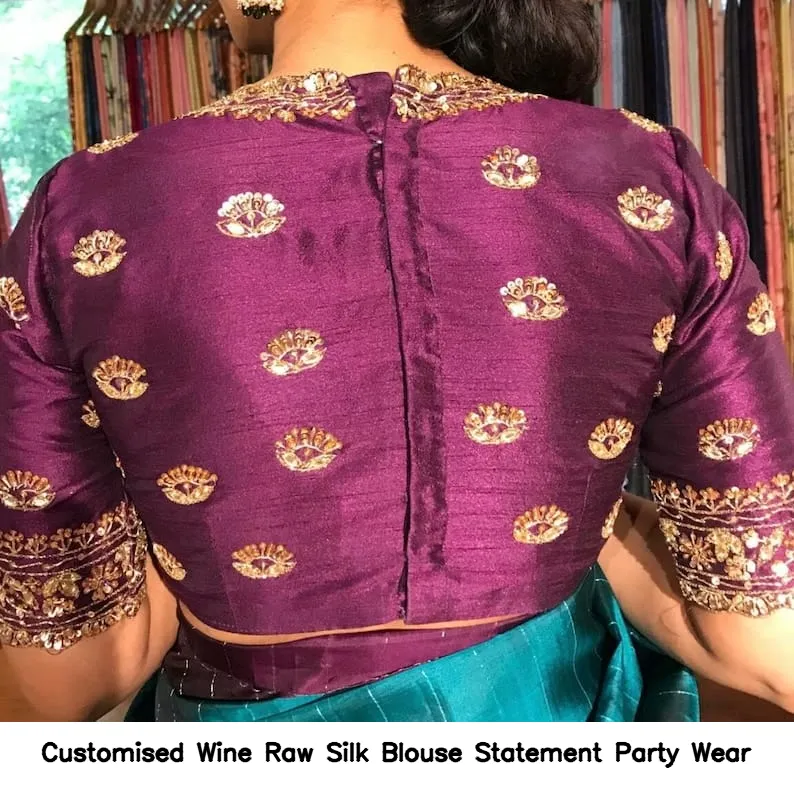 Customised Wine Raw Silk Blouse – Statement Party Wear - Image 4