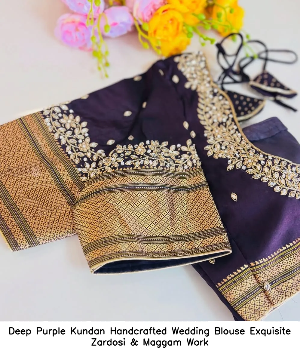 Deep Purple Kundan Handcrafted Wedding Blouse – Exquisite Zardosi & Maggam Work