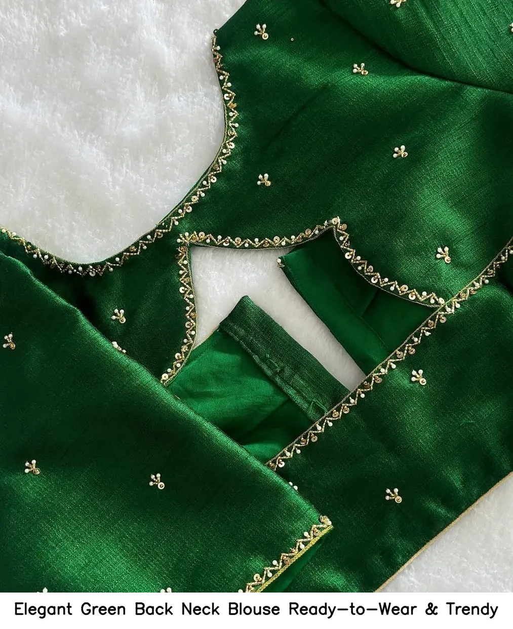 Elegant Green Back Neck Blouse – Ready-to-Wear & Trendy - Image 2