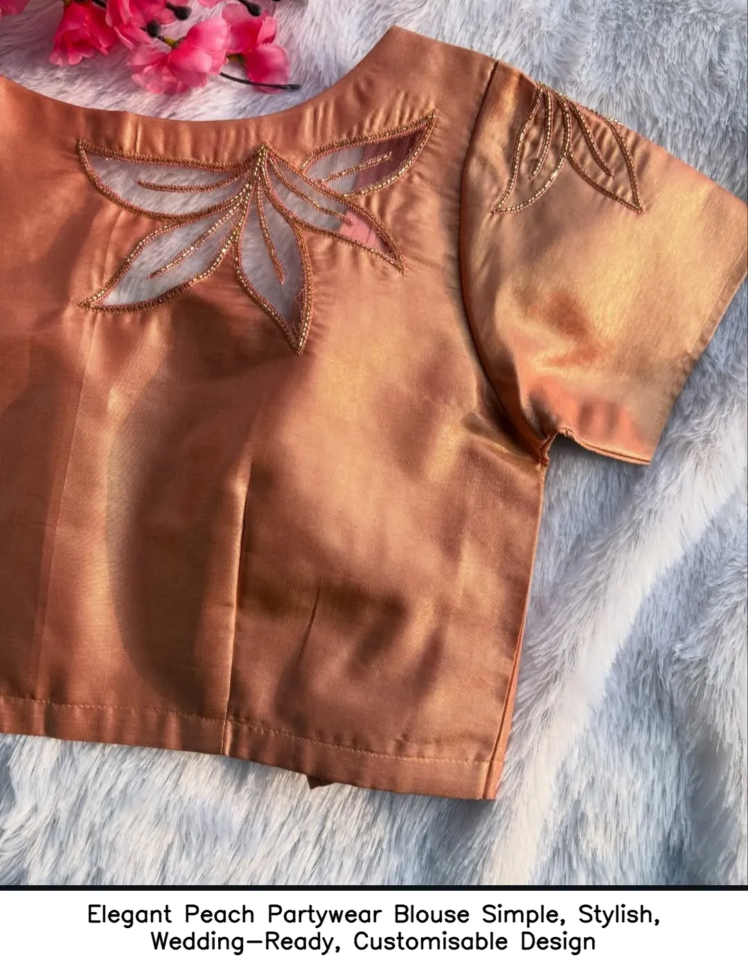 Elegant Peach Partywear Blouse – Simple, Stylish, Wedding-Ready, Customisable Design - Image 2