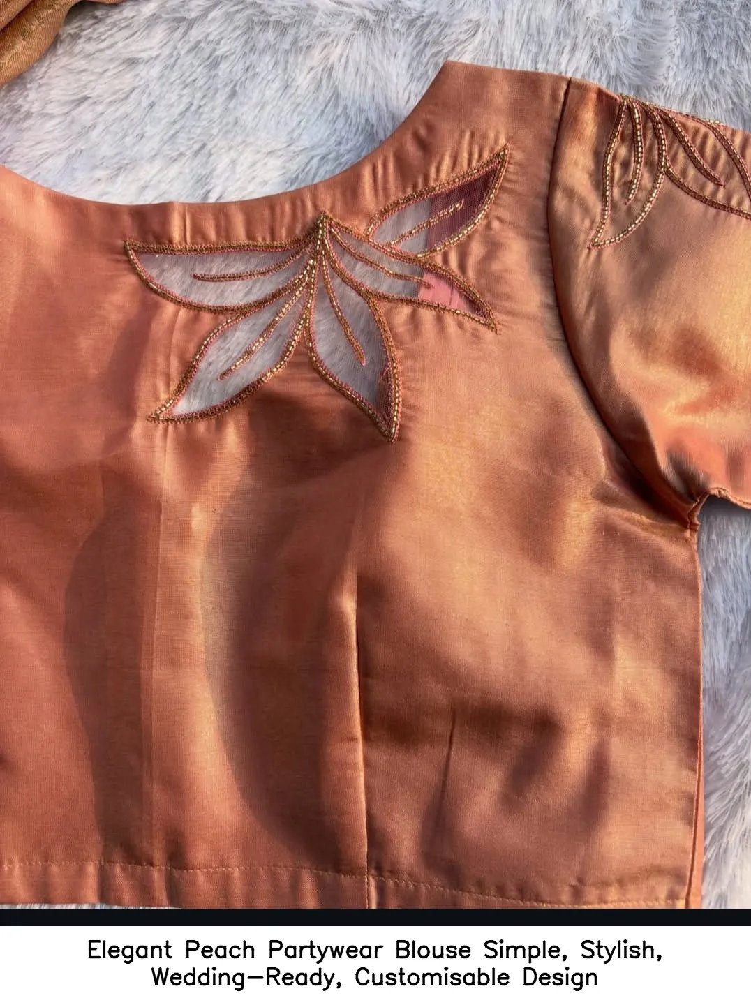 Elegant Peach Partywear Blouse – Simple, Stylish, Wedding-Ready, Customisable Design - Image 3