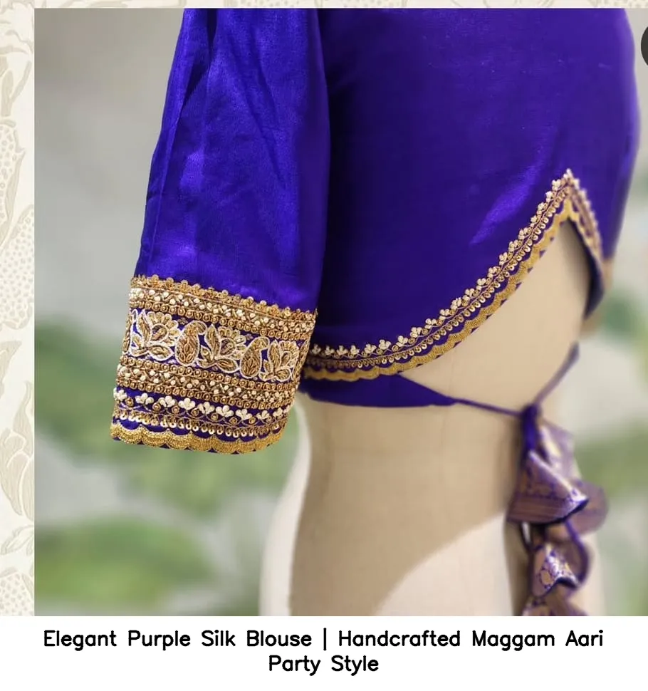 Elegant Purple Silk Blouse | Handcrafted Maggam Aari Party Style