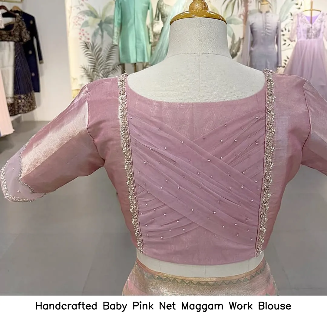 Handcrafted Baby Pink Net Maggam Work Blouse - Image 4