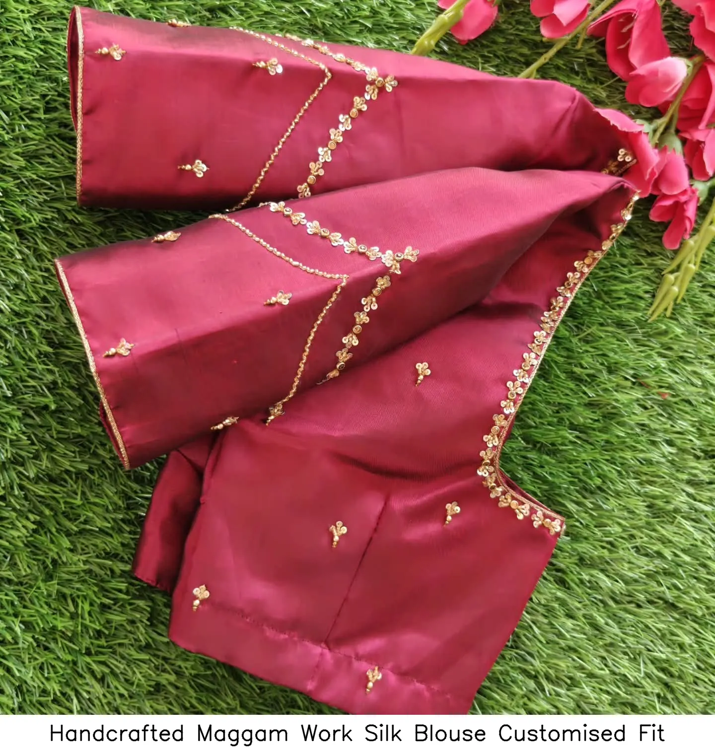 Handcrafted Maggam Work Silk Blouse – Customised Fit