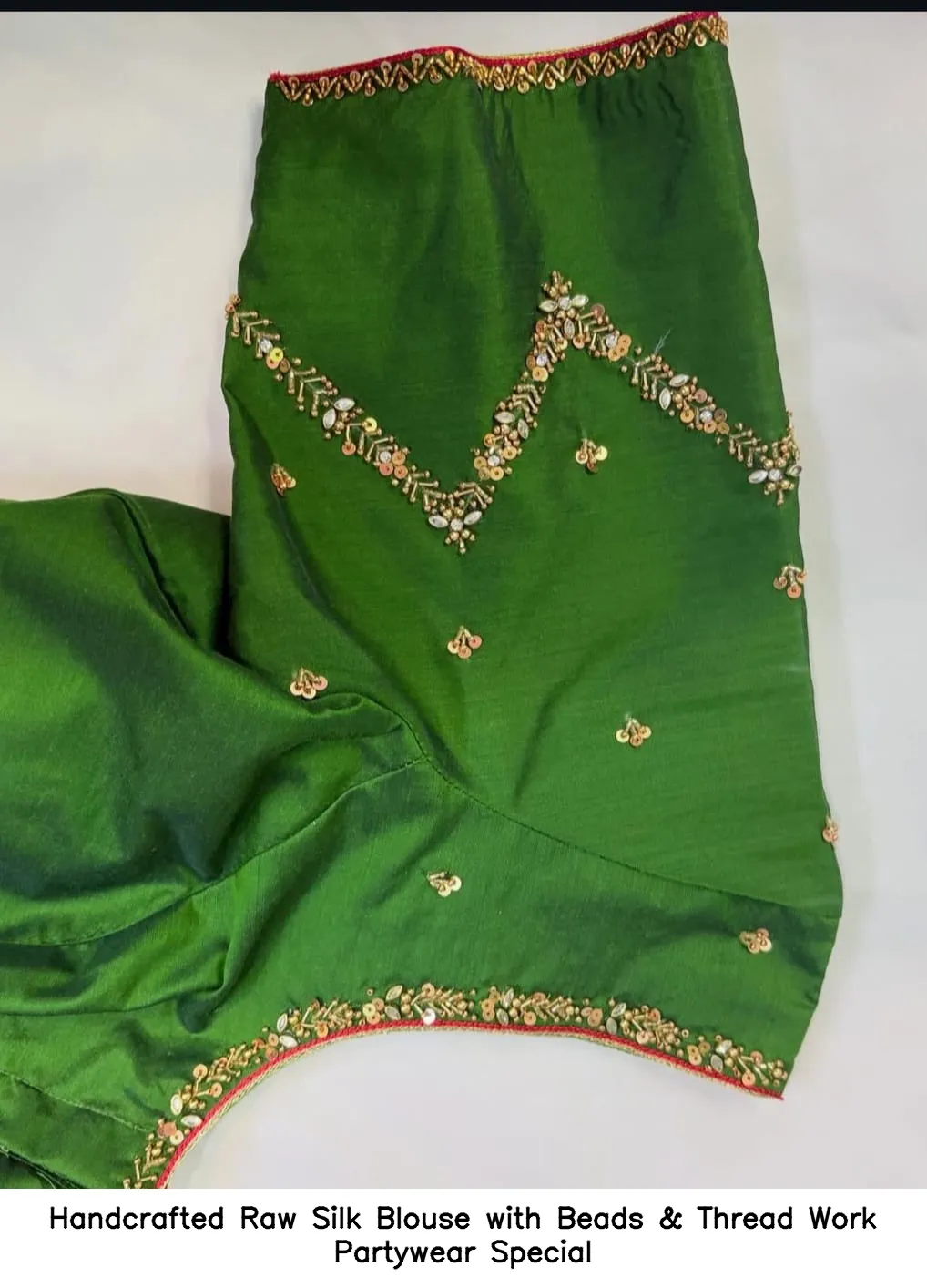 Handcrafted Raw Silk Blouse with Beads & Thread Work – Partywear Special