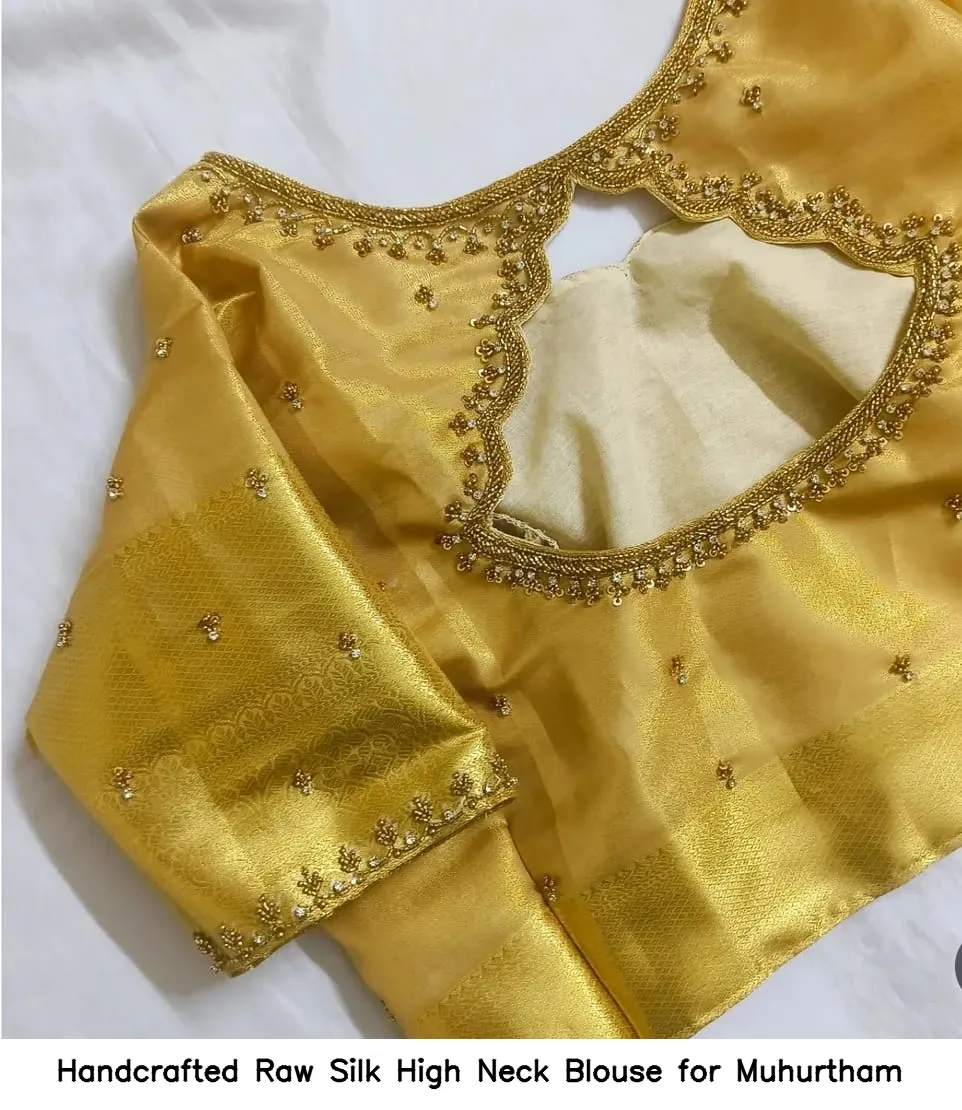 Handcrafted Raw Silk High Neck Blouse for Muhurtham