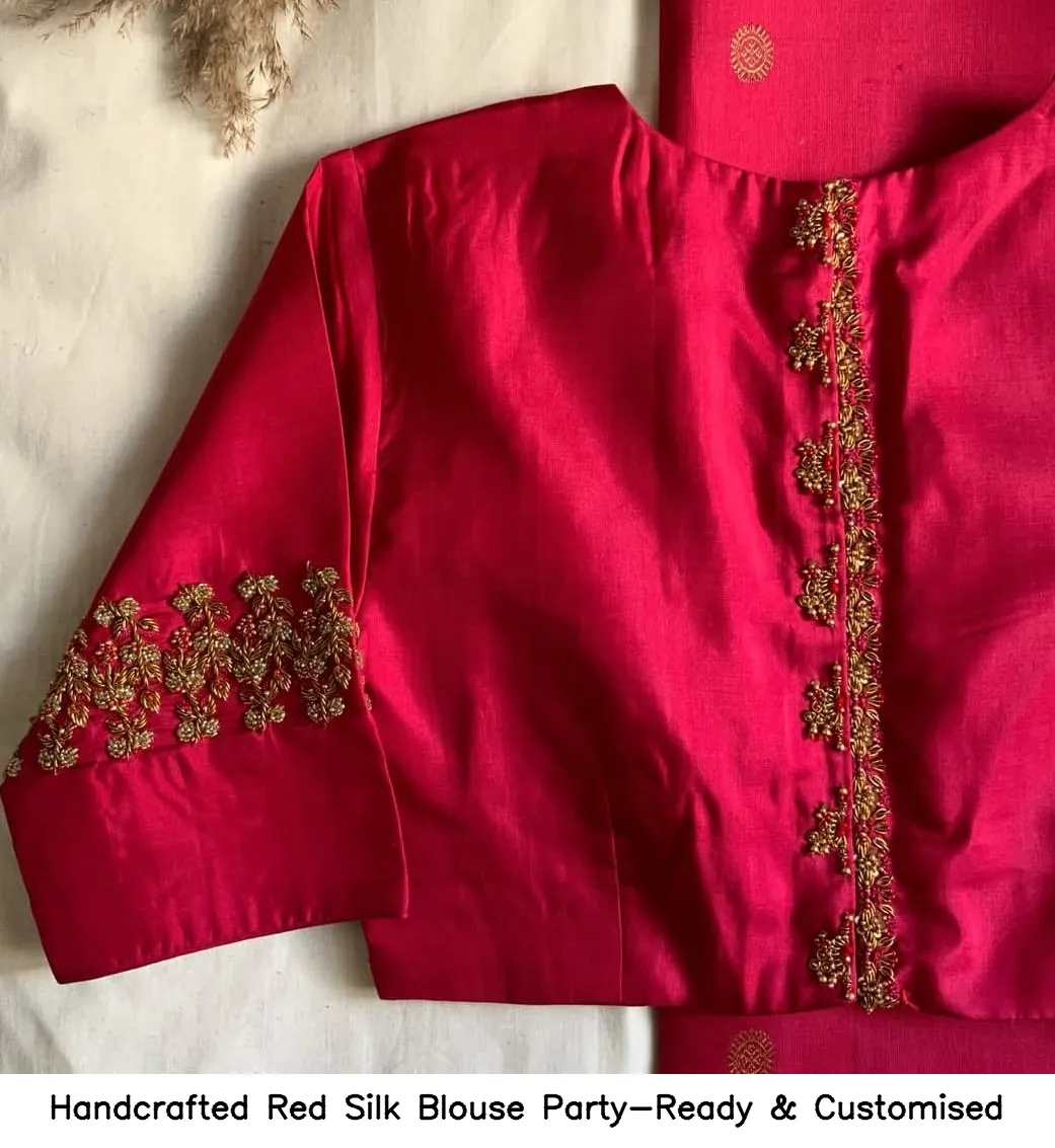 Handcrafted Red Silk Blouse – Party-Ready & Customised