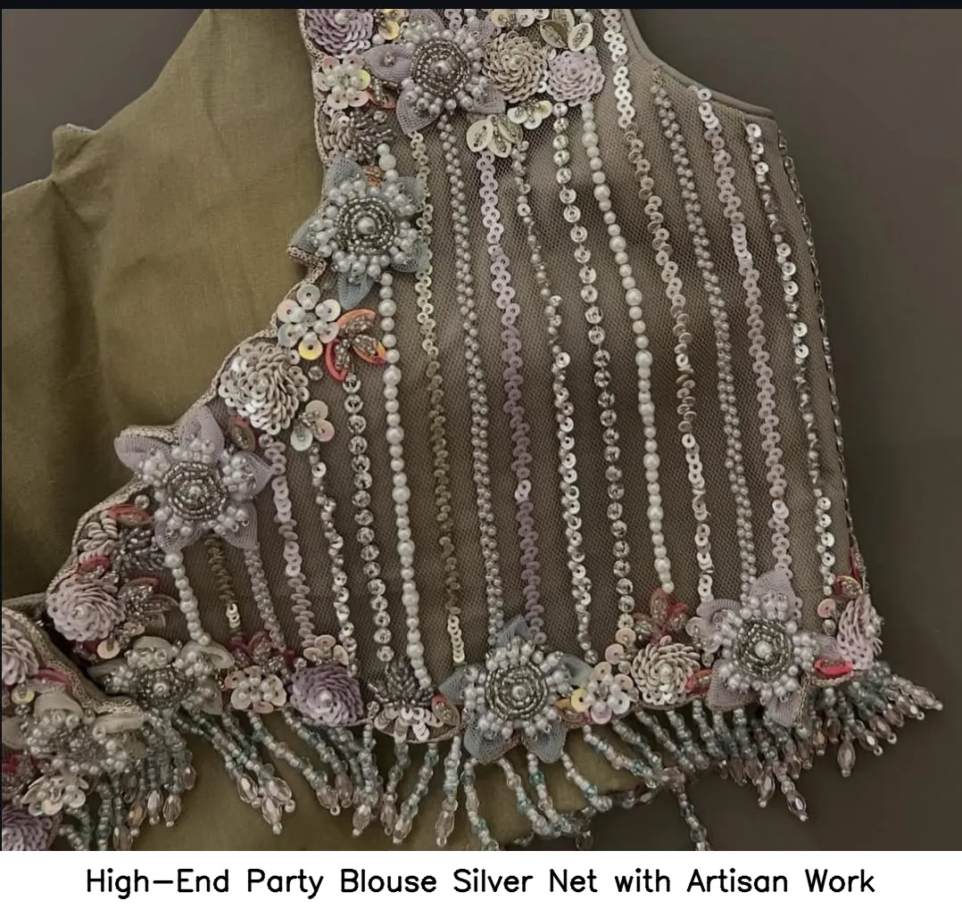 High-End Party Blouse – Silver Net with Artisan Work - Image 2